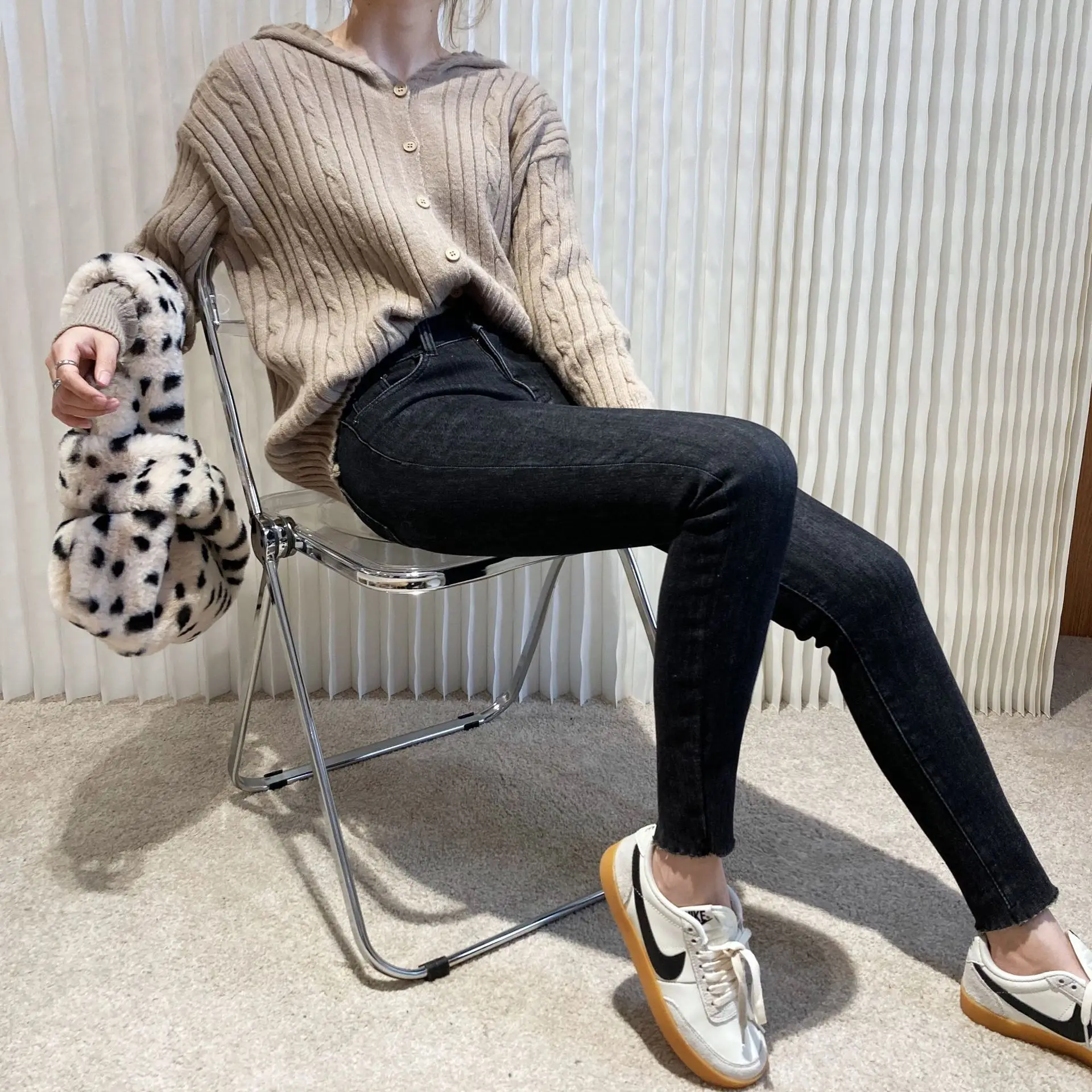 

Mooirue Thickened Women Jeans Fleece Women's High Waisted Fall / Winter 2020 New Tight Outer Wear Leg Pants