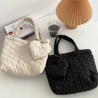 cotton tote bag women designer handbags 2021 girls shoppers fashion casual solid color heart shaped quilted bags top handle bags