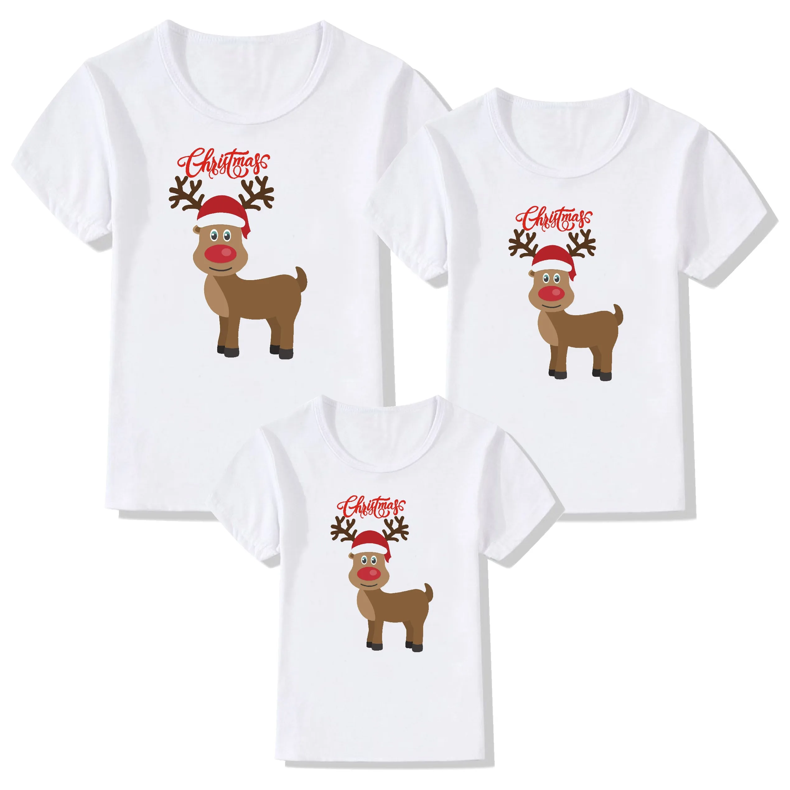 Милая семейная Рождественская футболка с оленем одежда для мамы дочки Отца и