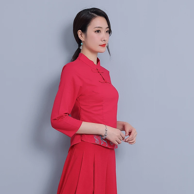 

Tshirt Harajuku Tee Shirt Femme T Shirt Women Camisetas Mujer Plus Size Top Tee Cotton Indie Folk Embroidery Mandarin Collar