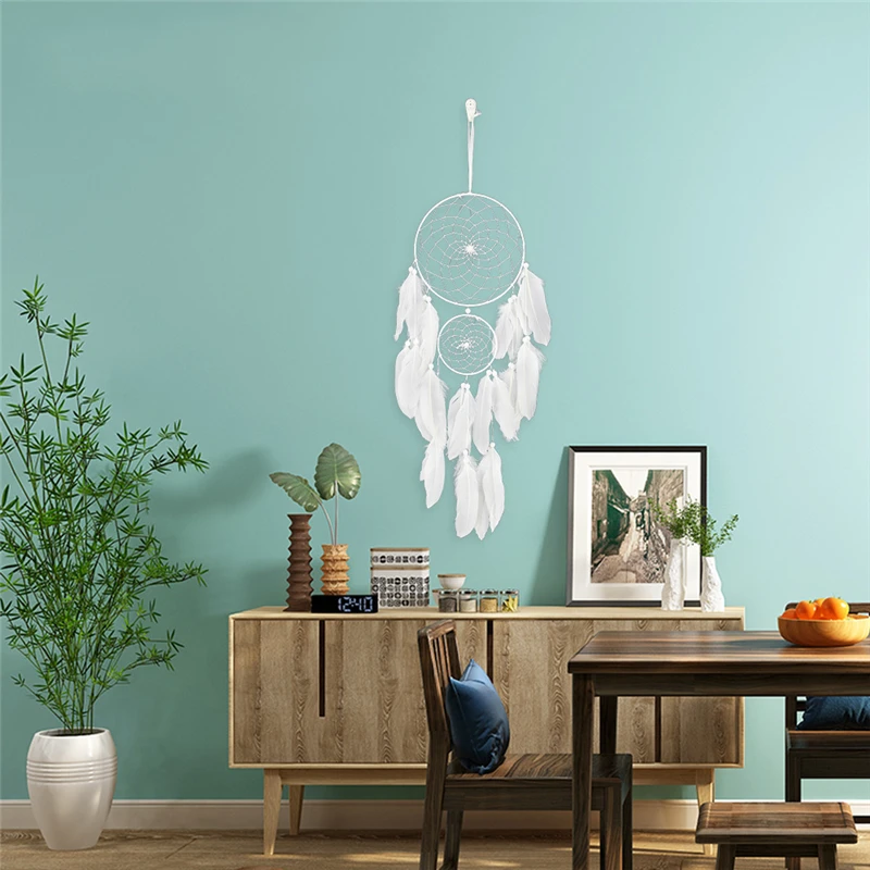 

Large Size Dream Catchers White Feather Handmade Metal Ring Hoop DIY Home Decorations Hanging Bedding Kids Girl Room Decor