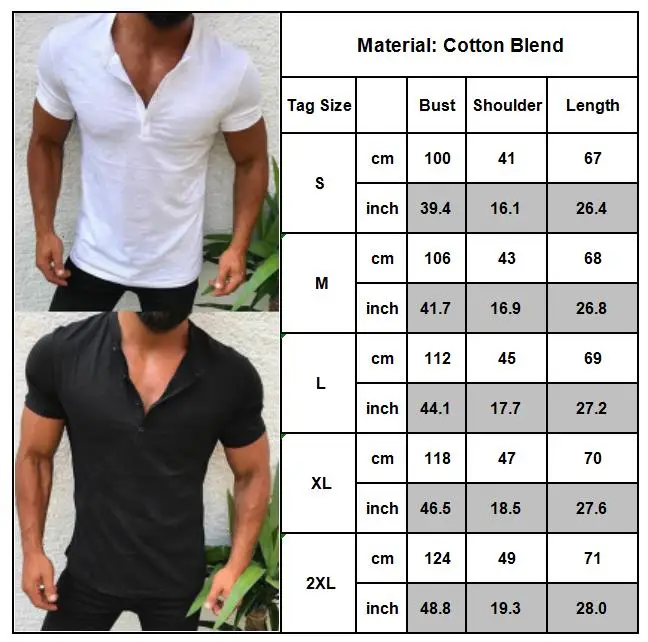 

Men V Neck Tops Summer Slim Fit Short Sleeve Muscle Tee Sport Casual Button T Shirt