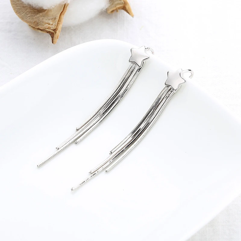 New Bohemia Elegant Horsetail Long Tassel Drop Earrings 925 Sterling Silver Star Maxi Pendant Earring Women Trend Party Jewelry | Украшения