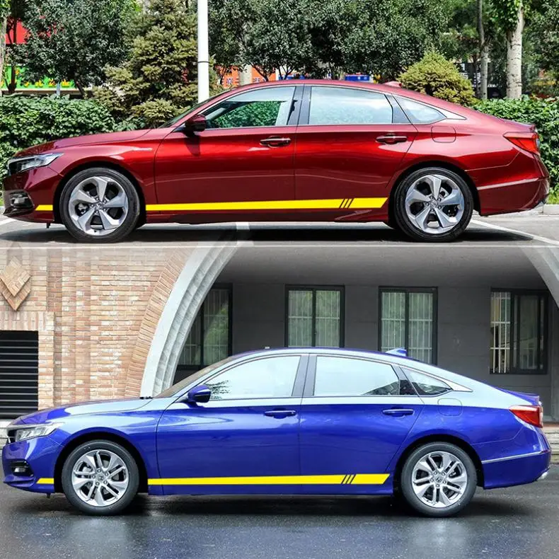 

1 Pair 220 x 8CM PVC Stripe Pattern Car Sticker Decals Creative Refit Car Racing Side Skirts Body Waist Line Sticker