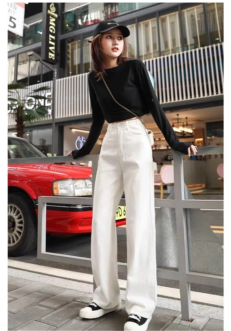 

Straight jeans for women with high waist pants for women plus up Summer Loose boyfriend white jeans woman Plus Size Trousers