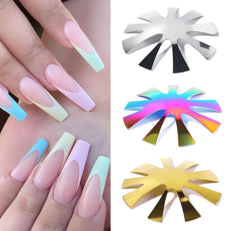 

9 Size Almond Shape Tip Nail Templates Trimmer Acrylic Gel Cut V Line French Manicure Cutter Tools Metal Nail Edge Cutter