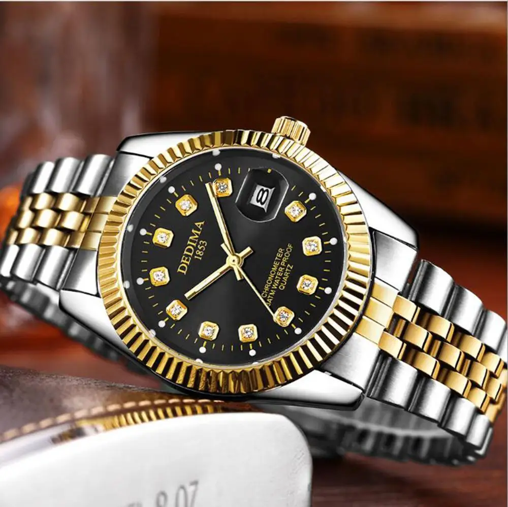 

Hot OEM brand couple watch steel belt men's calendar waterproof high-end diamond ladies luminous watches