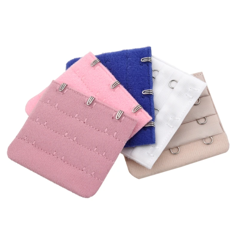 

5 Pcs Lady 3 Rows Bra Back Bank Extenders Buckle Hook Khaki Dark Blue Pink