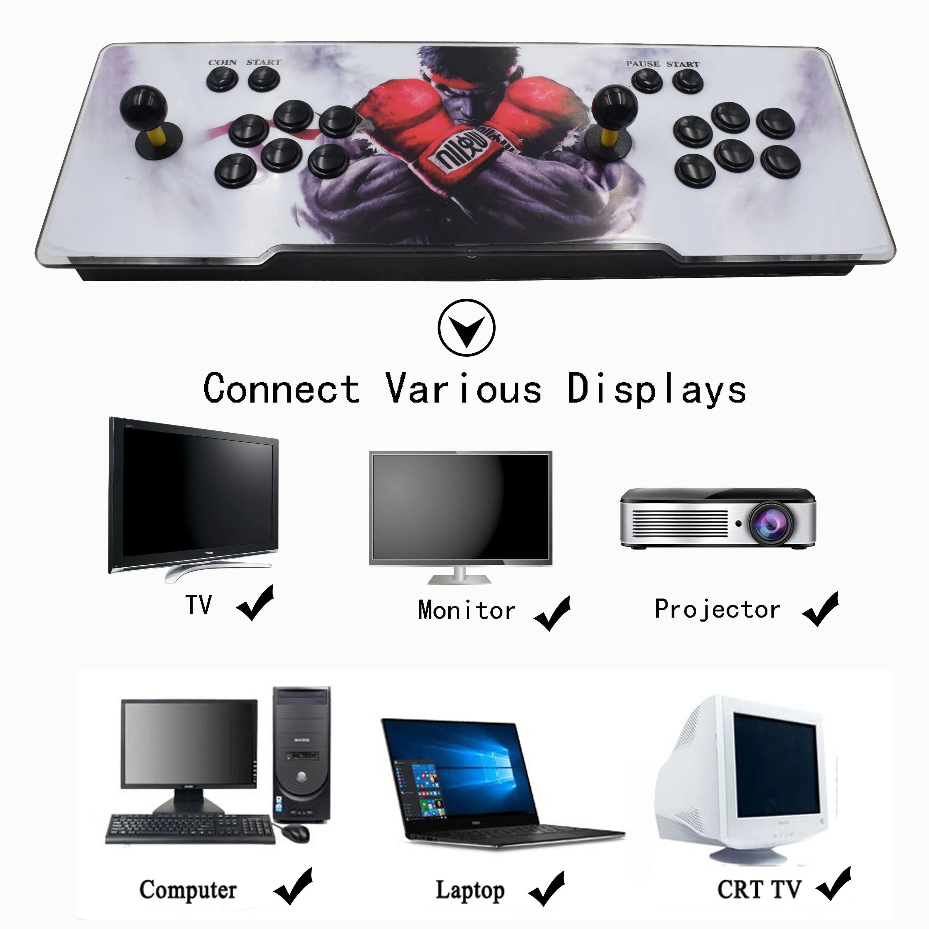 Pandora Box 9 1500 В 1 акриловая консоль для аркадной игры 2 игрока Джойстик контроллер HDMI