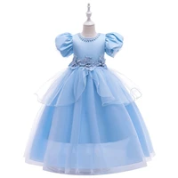 girls princess dress new skyblue gauze puff sleeve long skirt lave waist waist elegant performance children gowns 2 13 years
