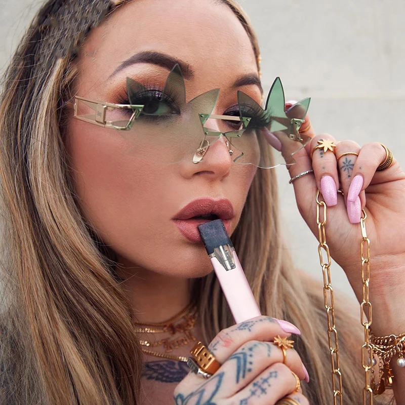 

Maple Leaf Glasses Women Punk Sun Glasses Women 2020 Rimless Sunglasses Luxury Designer Autumn Maple Leaf Sun Glasses