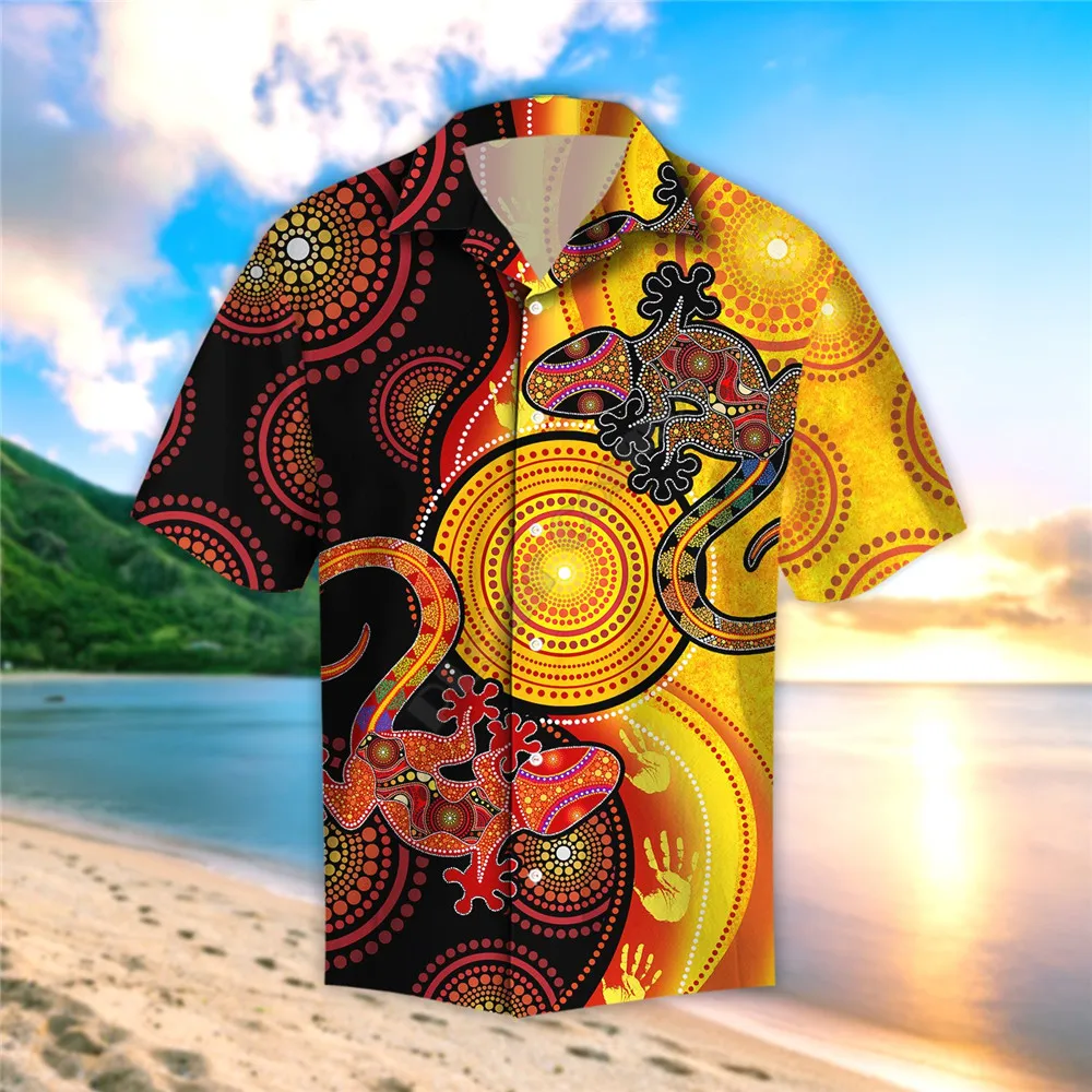 Aboriginal Australia Indigenous Lizards and the Sun Beach Shirt Hawaii Shirt Summer 3d Printed men For women Fashion Shirts