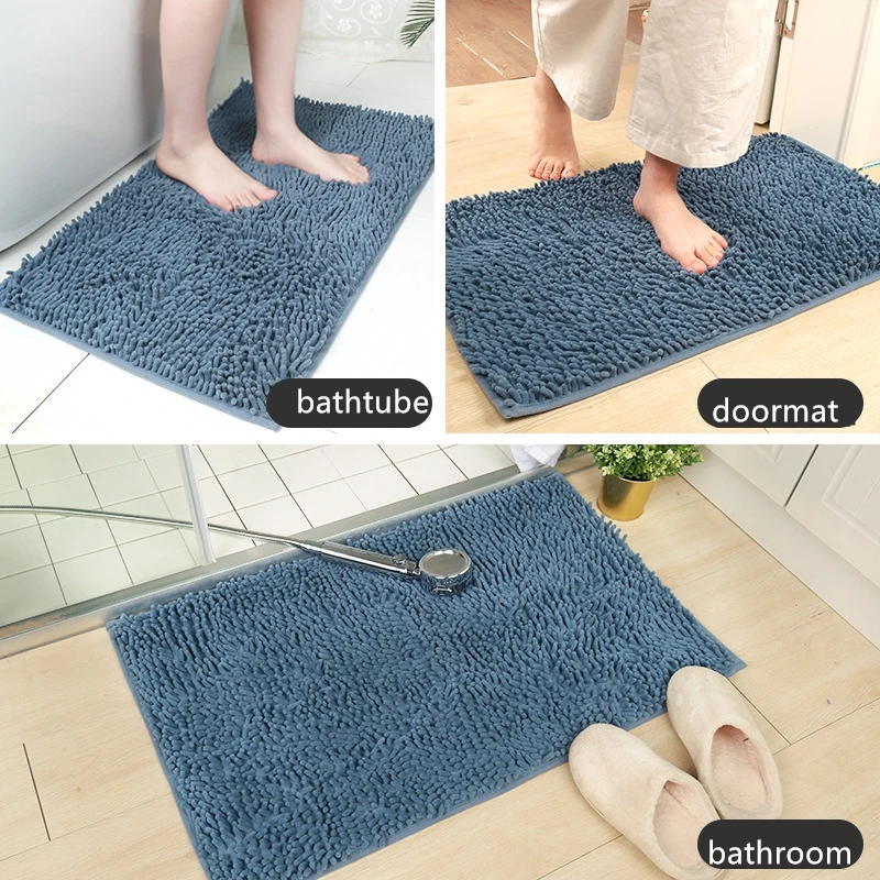 

Pure Color Chenille Bedroom Kitchen Living Room Carpet Bathroom Non-slip Floor Mat Door Mat Absorbent Foot Mat