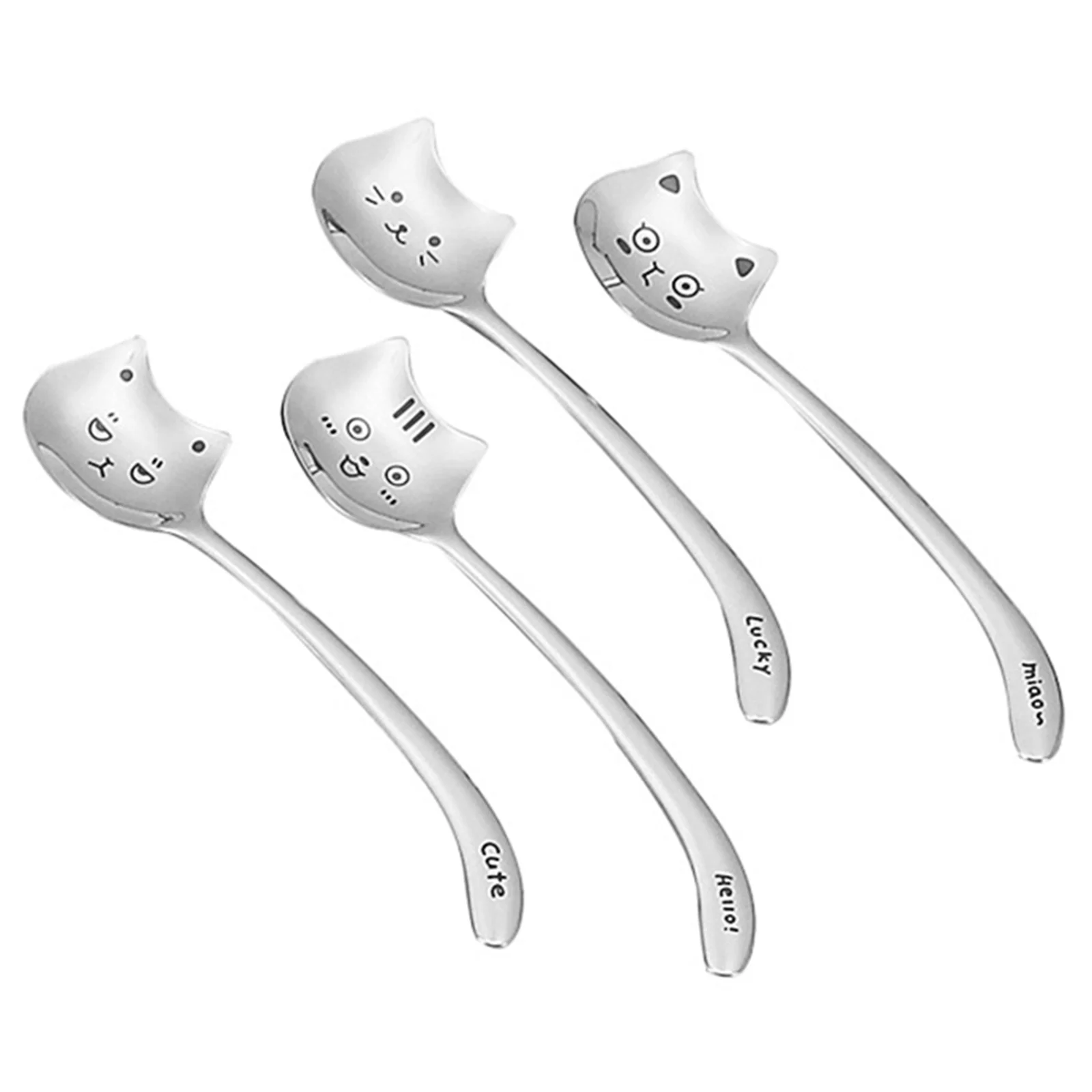 

4pcs Cute Cat Coffee Spoon 304 Stainless Steel Cat spoon Teaspoon Long Handle Flatware Gift Tableware Coffee accessories