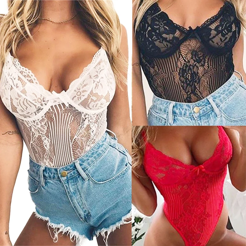 2019 Кружевные Боди костюмы для женщин боди красный Femme сексуальный сетчатый