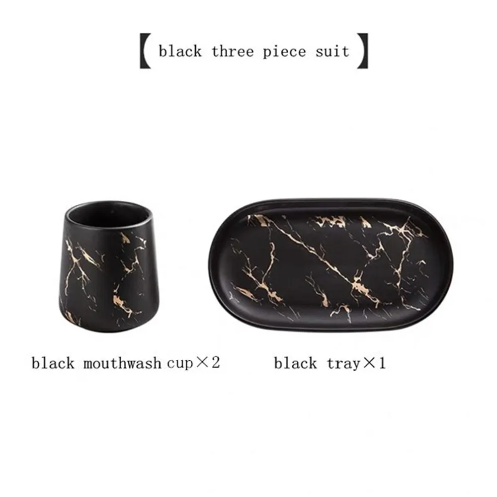 

3 Pieces Luxury Ceramic Mouthwash Cup Tray Sets Household Couple Set Marble Brushing Cups Bathroom Accessories Decoration Tools