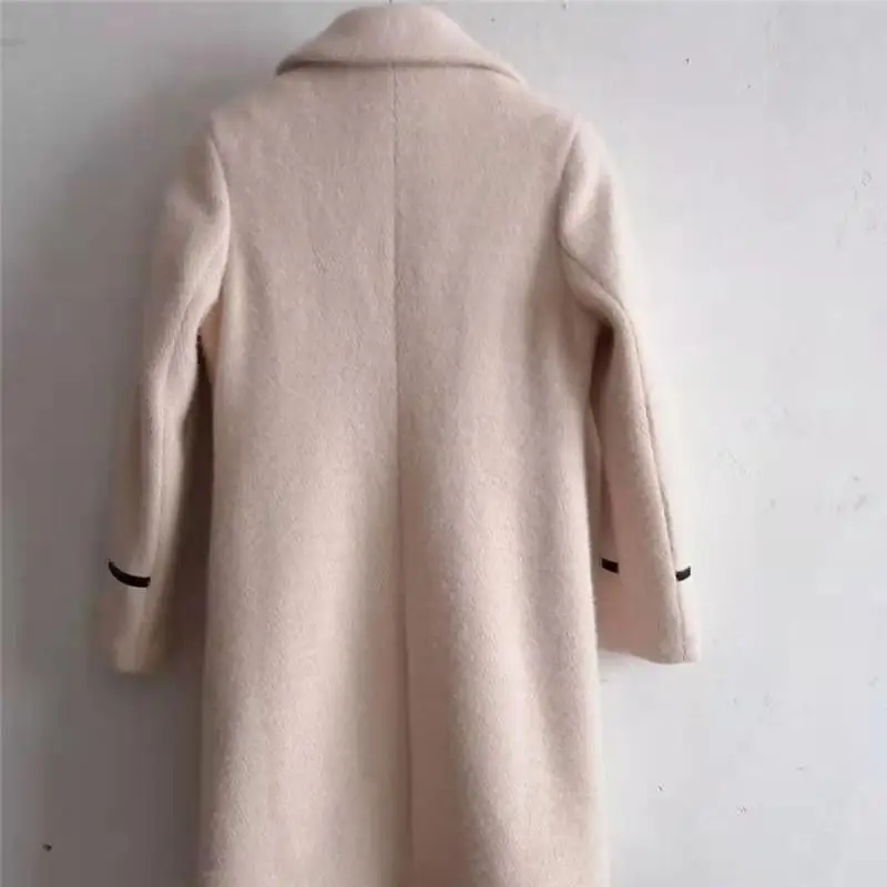 

Bella philosophy Women Autumn Winter Faux Mink Wool Coat Cashmere Outerwear Female Turn-Down Collar Casual Warm Jacket Overcoat