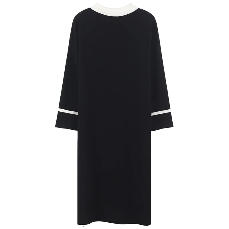 

ENGAGEMENT High-quality Autumn 2021 New Product Online Celebrity with Contrast Lapel Single-breasted Skirt Long Loose Knit Dress