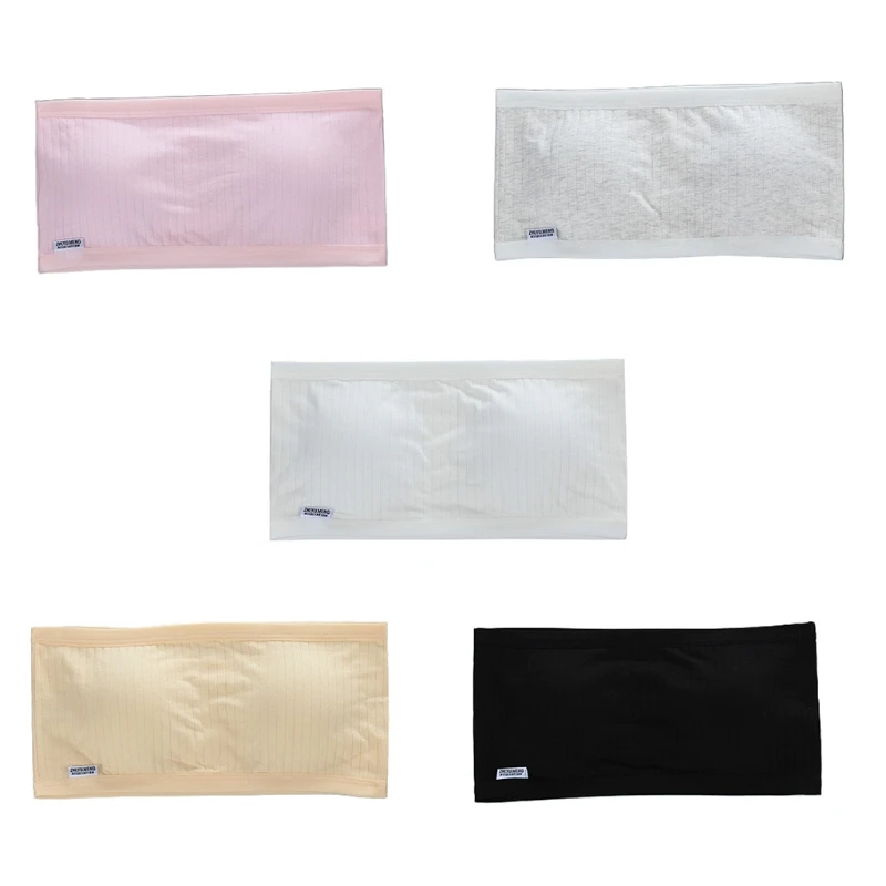 

2022 New Puberty Girls Strapless Training Bra Solid Color Ribbed Sports Bralette with Removable Pads Wireless Underwear Tube Top