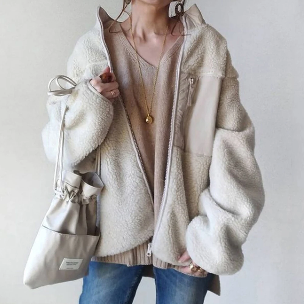 

Jackets Coat Women Autumn Casual Lapel Zipper Jacket 2021 Fashion Winter Loose Solid Color Warm Coats Ladies Jackets Top Simple