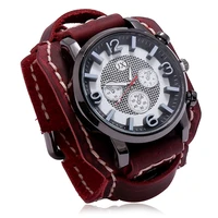 quartz watch men luxury vintage red leather sport watches for men big dial bracelet wristwatch punk style man clock reloj hombre