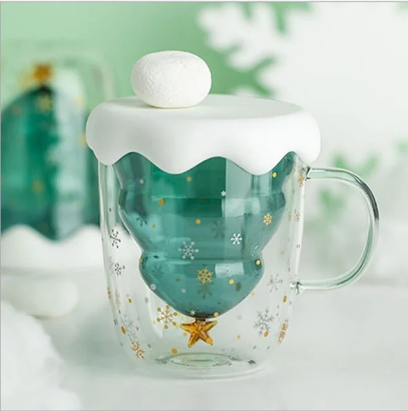 

Creative 3D Transparent Double Anti-Scalding Glass Christmas Tree Star Cup Coffee Cup Milk Juice Cup Children's Christmas Gift