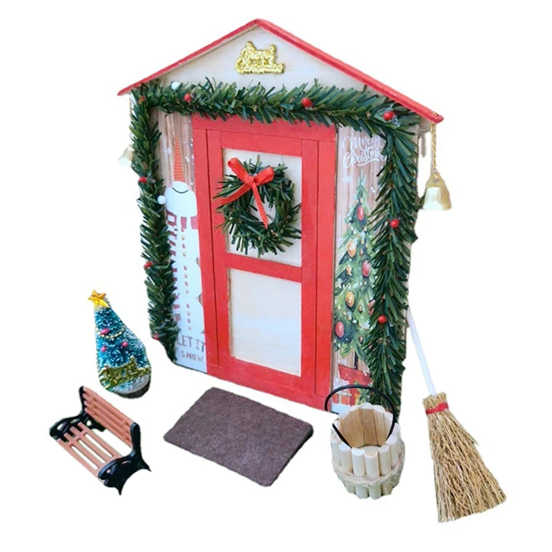 

Dollhouse Decoration Accessories, 1:12 Dollhouse Miniature Scene Model Christmas Door Tree Set Pretend Toys Gifts