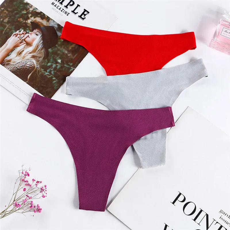 

Women's Thongs G-String Underwear Panties Comfortable Ice Silk Underpants Solid Seamless Female Lingerie Low-Waist T-Pants New