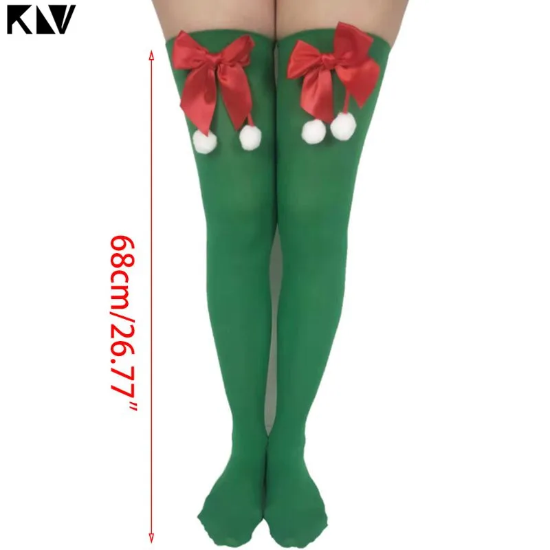 Женские рождественские гольфы до бедра с милым помпоном бантом мультяшным
