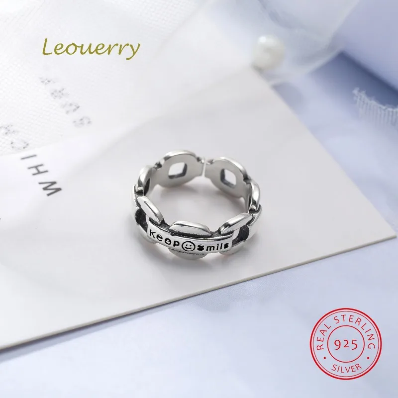 Leouerry 925 пробы серебряные кольца с надписью KEEP SMILE для женщин простые винтажные на