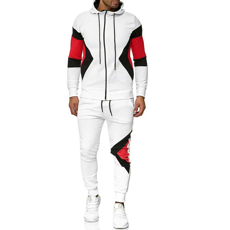 Men's Athletic Casual 2 Piece Tracksuit Pants Hooded Jacket Sweatsuit Sport Set
