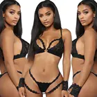 Комплект женского сексуального нижнего белья из 2 предметов, кружевной бюстгальтер + стринги, горячая эротическая комбинация, Женский Бралетт, сексуальный бюстгальтер, короткая Пижама, нижнее белье