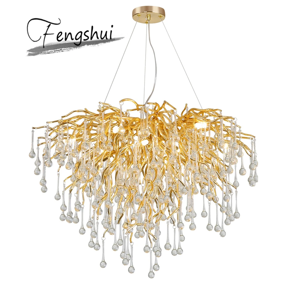 

Nordic Luxury Gold Crystal LED Chandelier Lighting LOFT Villa Large Lustre Chandeliers for Living Room Hotel Hall Decor Lighting