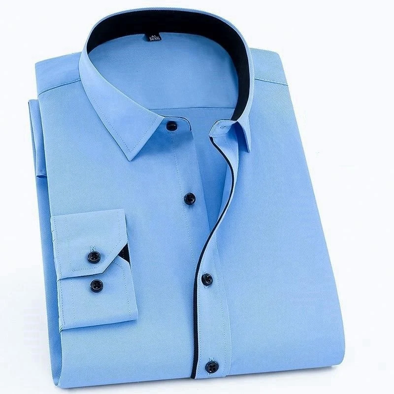 Высококачественная Осенняя фотосессия 8XL Мужская официальная синяя рубашка