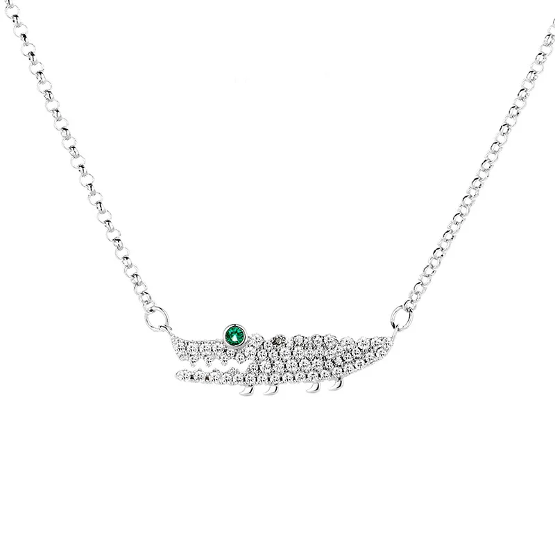 

S925 Sterling Silver Classic White Gold Crocodile Necklace Women's Fashion Summer Hot Sale Popular Cute Animal Jewelry Fine