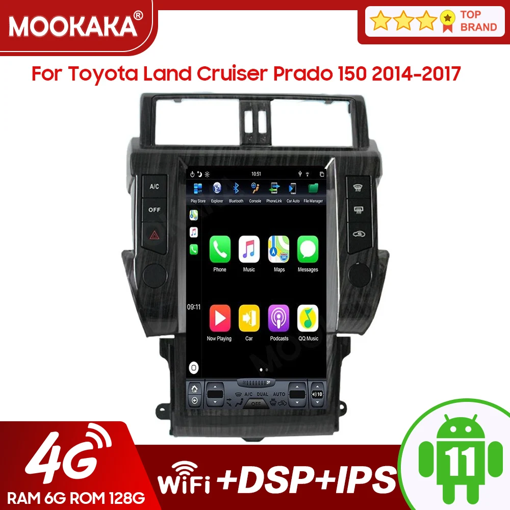 Андроид плеер Tesla Screen для автомобиля Toyota Land Cruiser Prado 150 2014-2017 с навигацией GPS, видео и аудио стерео авто.