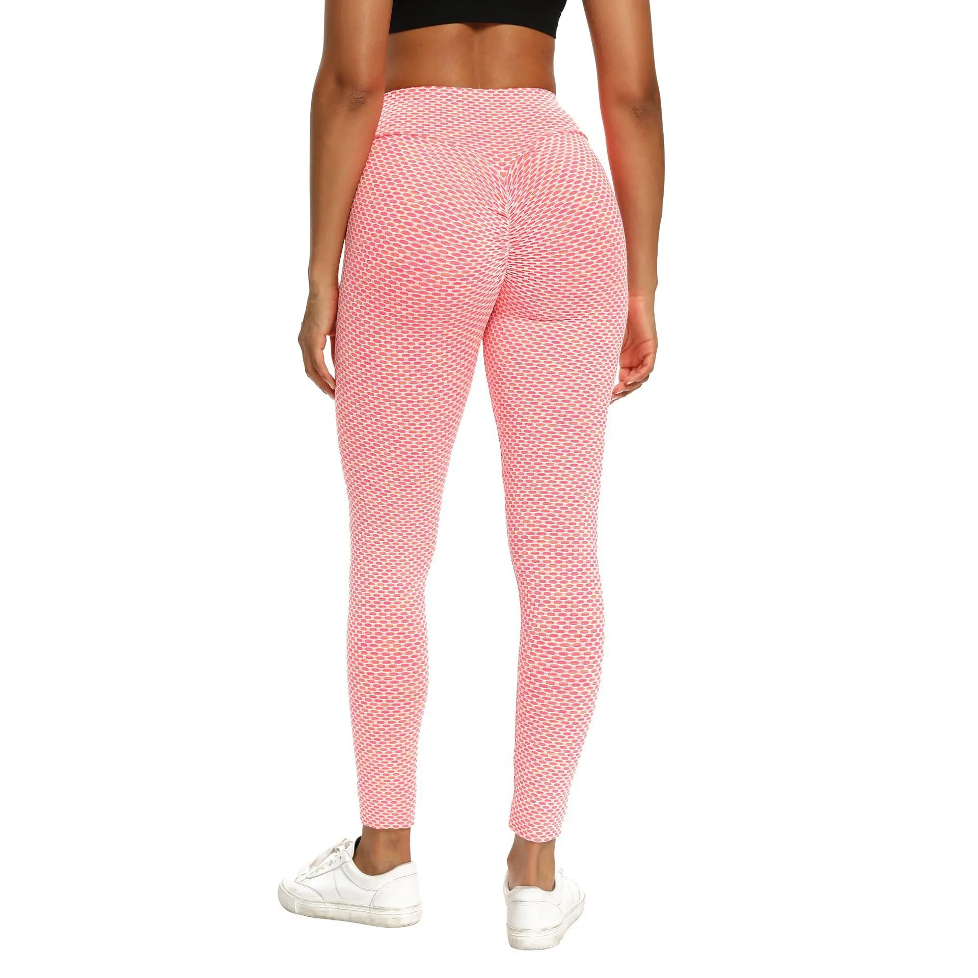 

High Waist Leggings Women Peach Hip High Elastic Slim Fit Moisture Wicking Colorful Honeycomb Jacquard Yoga Pants Sport Leggings