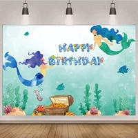 cartoon blue theme underwater mermaid studio photography backgrounds newborn baby shower birthday party backdrops custom banner