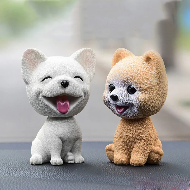

Hot selling 9cm Pomeranian Car Shake Head Dog Ornaments Cute Nodding Decoration Gift For Car Interior Home Room Auto Accessories