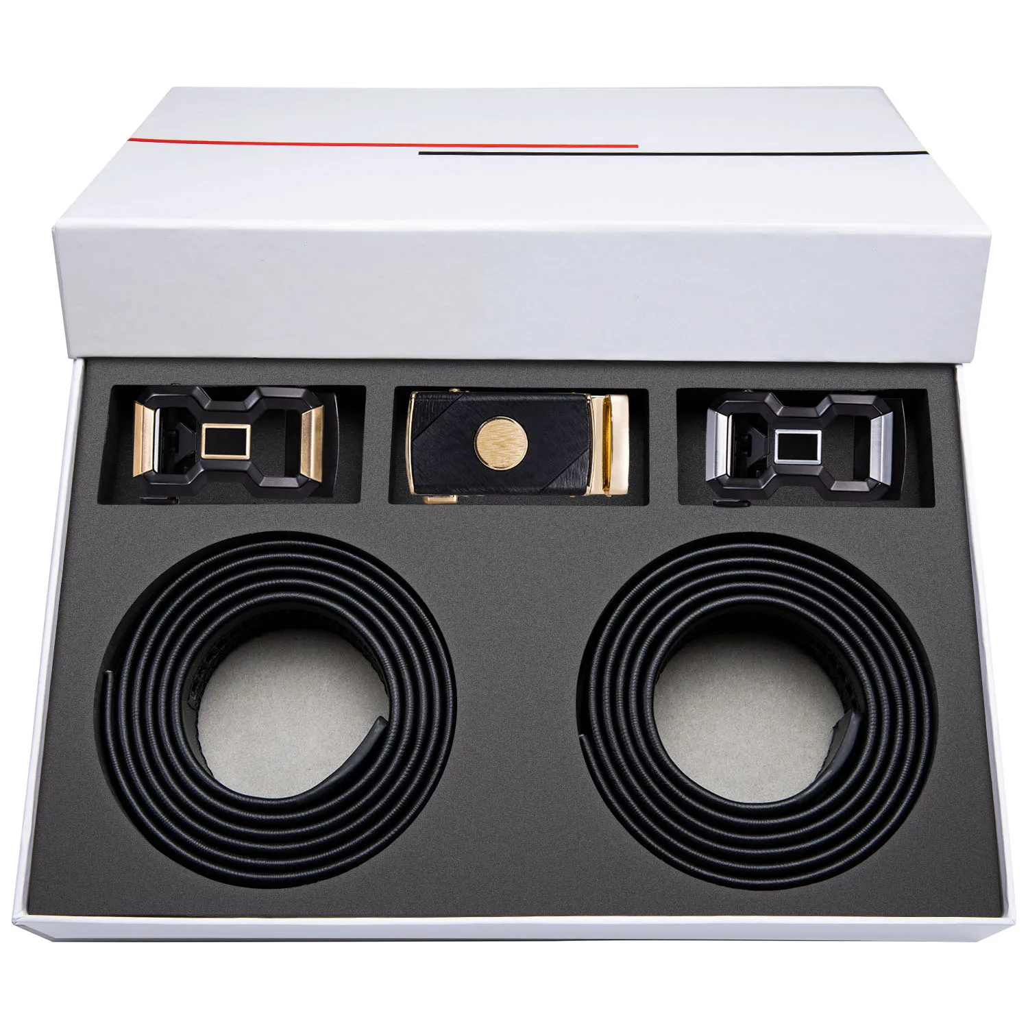 Мужской кожаный ремень с пряжкой золотистого и серебристого цвета 3 упаковки