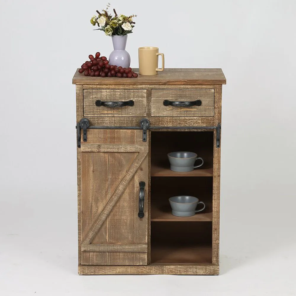 

Classic American Country Style Single Barn Door With 2 Drawers Vintage Wooden Cabinets[US-Stock]