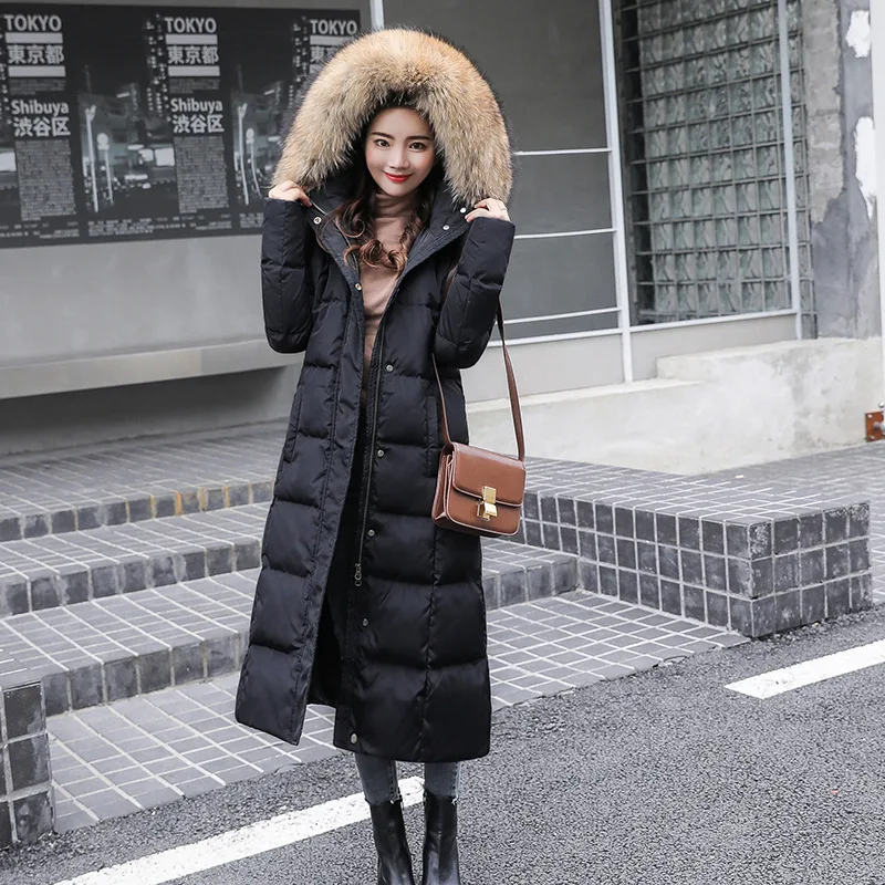 Women down jacket light in women's Down coats fashion big raccoon fur collar white duck warm long jackets women | Женская одежда