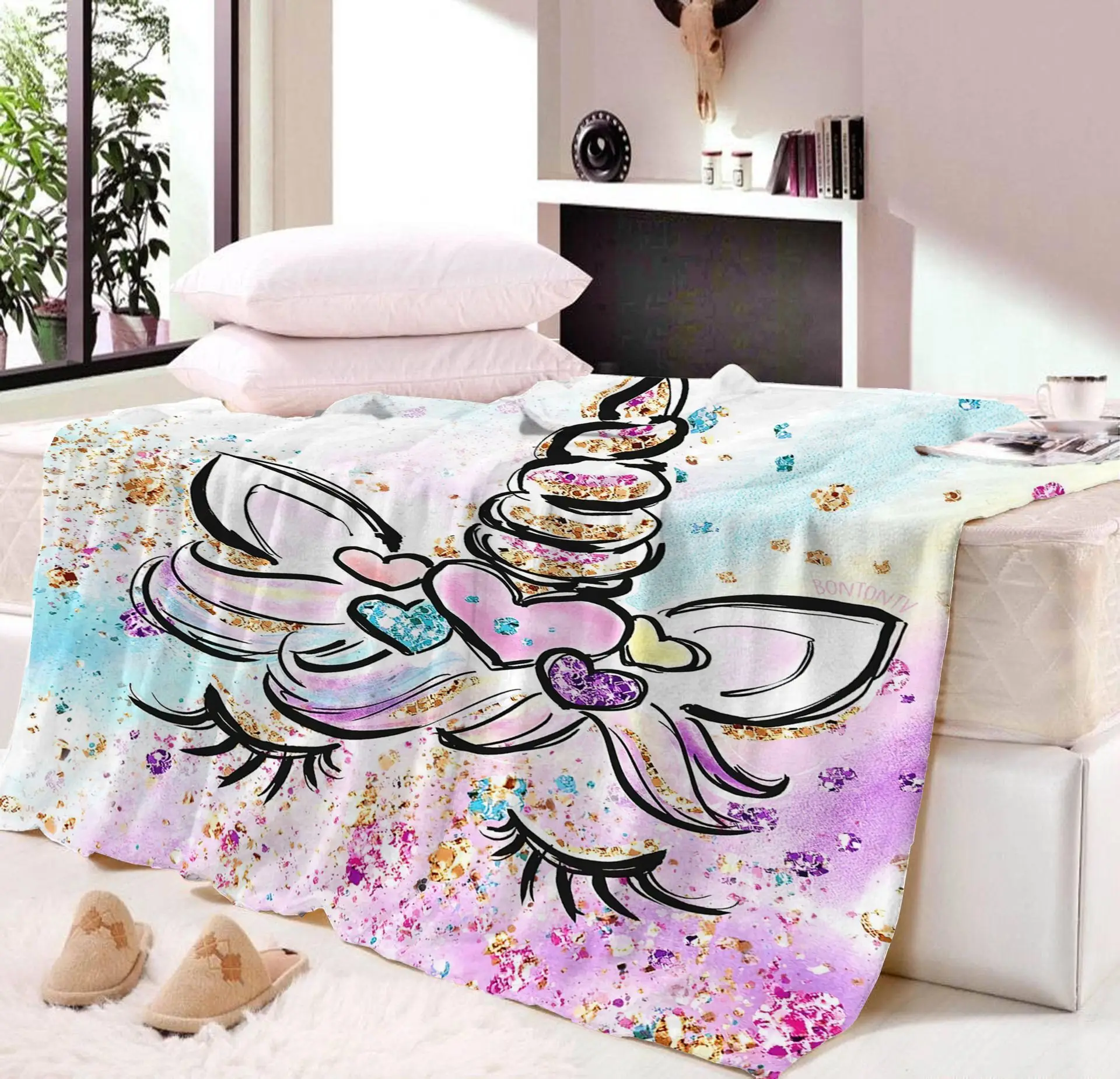 

Custom Size Unicorn Nap Blanket Super Soft For Spring Autumn Modern Line Art Sherpa Blanket Bedspread Throw Travel Dropship