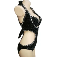 nightclub party singer stage outfit women bra shorts two piece set luxury sparkling diamonds black pole dancing costumes