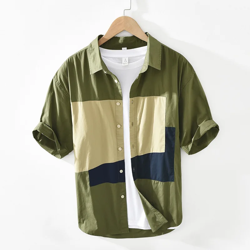 Рубашка мужская с коротким рукавом Повседневная блуза из чистого хлопка в стиле