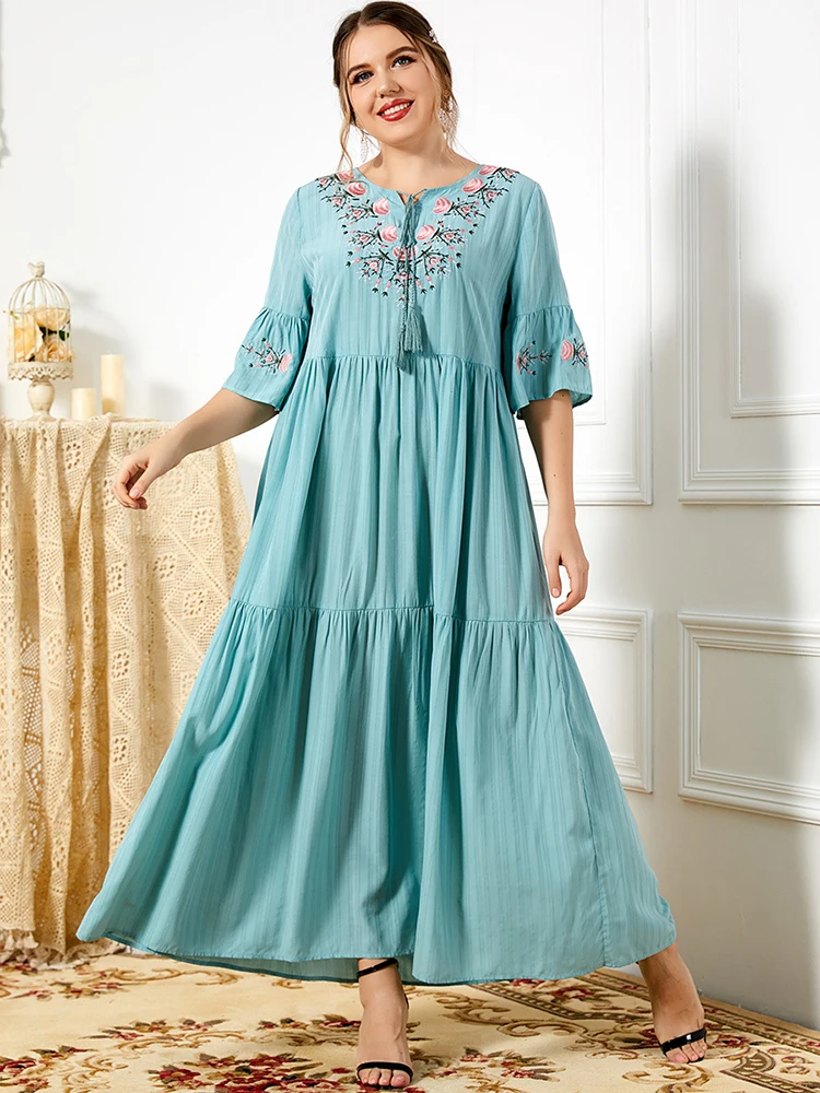 Eid Mubarak размера плюс Kaftan Abaya Дубай, Турция Arabic Длинные платья для мусульманского Макси-платья, мусульманский Халат
