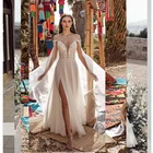 Новинка 2021, свадебные платья с запахом, шифоновые кружевные наряды на бретелях-спагетти с высоким разрезом, свадебные платья, шифоновая юбка по индивидуальному заказу, в стиле бохо