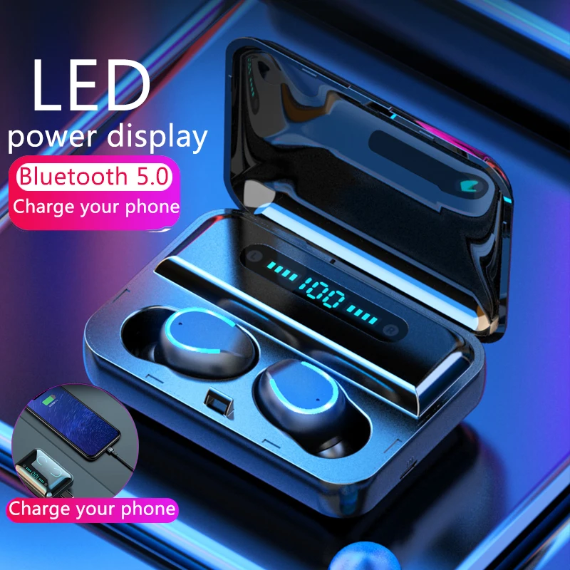 TWS мини Беспроводные стереонаушники Bluetooth 5 0 с зарядным устройством Спортивная