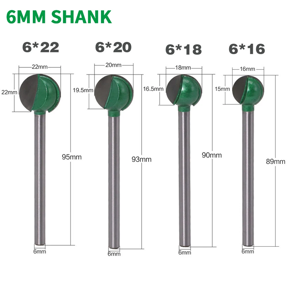 4 шт./компл. 6 мм фрезерный станок с хвостовиком резьба по дереву шариком круглая