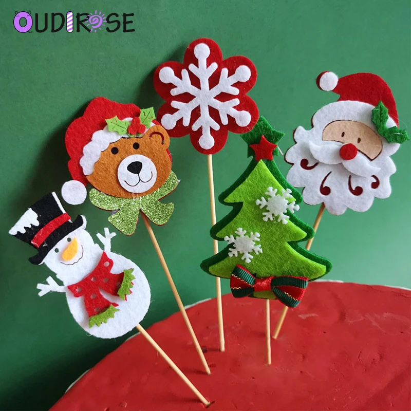 Милый фетр Санта Снеговик Рождественская елка мини Топпер для торта веселое
